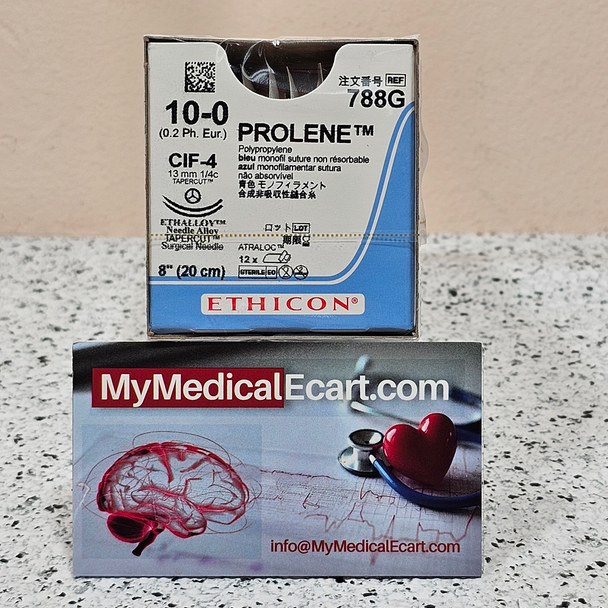 Ethicon, 788G, PROLENE, Polypropylene, Suture, TAPERCUT, Non-Absorbable, CIF-4, 13mm, CIF-4, ¼, Circle, Blue, Monofilament, 8, 20cm, Size, 10-0, Box, of, 12