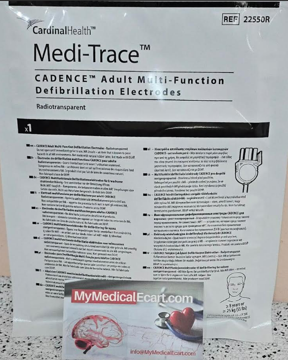 CARDINAL HEALTH 22550R Medi-Trace™ Cadence Adult Multi-Function Defibrillator Electrode, Radiolucent, 4.5 x 6.25IN, 46IN, for Medtronic Pad. Case of 10 Bags