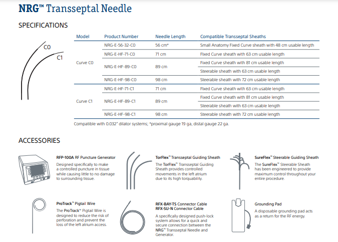 Baylis Medical NRG Transseptal Needle REF NRG-E-HF-71-C1