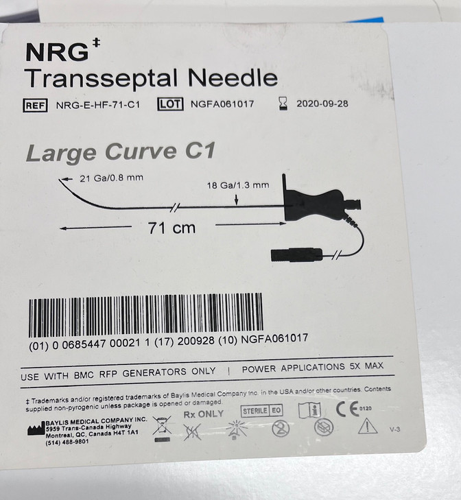 Baylis Medical NRG Transseptal Needle REF NRG-E-HF-71-C1