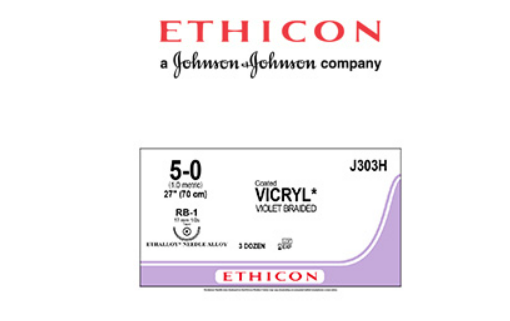 ETHICON Suture, Coated VICRYL, Taper Point, RB-1, 27", Size 5-0. MFID: J303H
