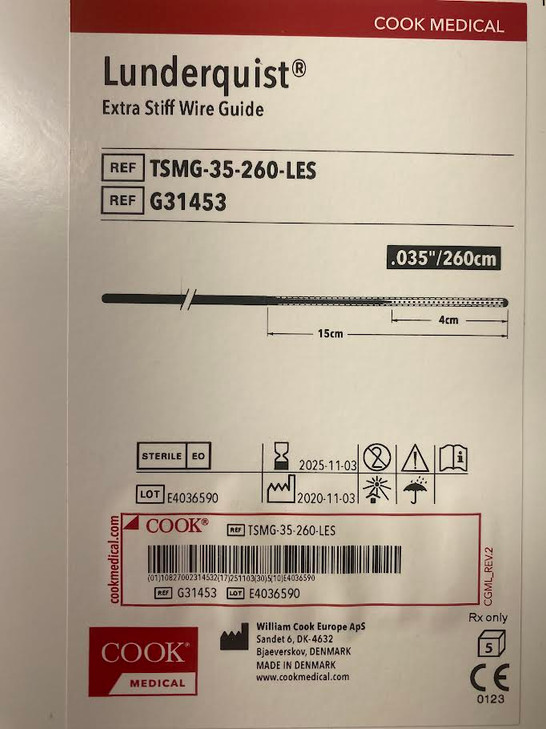 Lunderquist Extra Stiff DC Wire Guide G31453 TSMG-35-260-LES