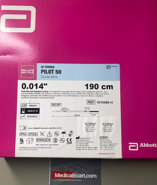 ABBOTT HI-TORQUE PILOT 50 GUIDE WIRE: 0.014" X 190CM 1010480-H