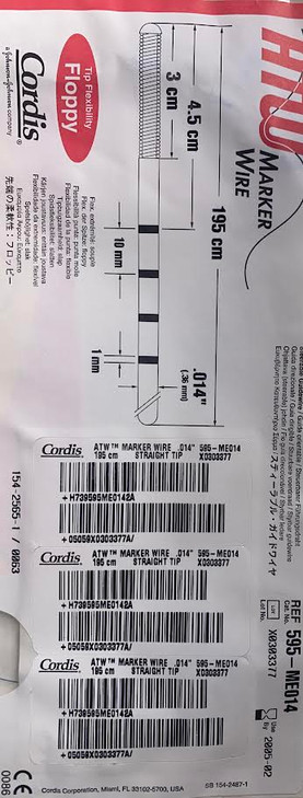 CORDIS ATW MARKER WIRE GUIDEWIRE, FLOPPY STRAIGHT 0.014" X 195CM