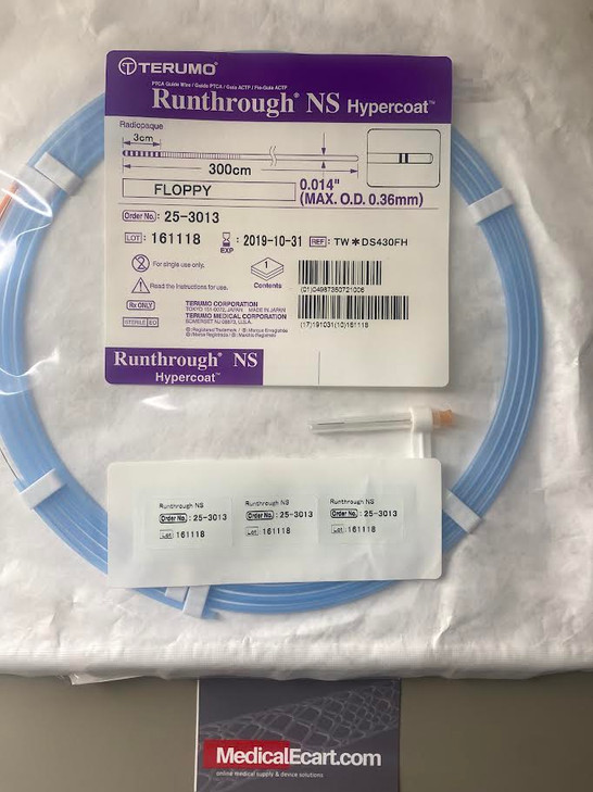 Terumo 25-3013 EXPIRE 2019-10 Runthrough NS Hypercoat 0.014x300cm, 3cm RADIOPACITY, Tip shape traight/Shapeable RUNTHROUGH®