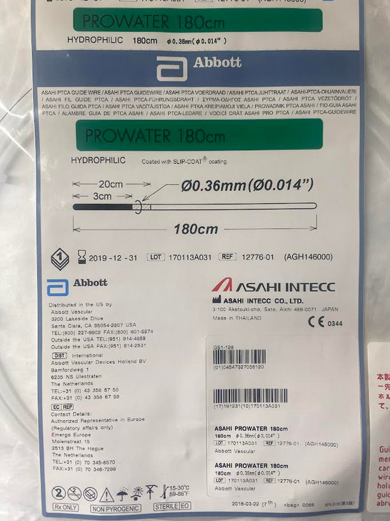 Abbott 12776-01 PROWATER Hydrophilic Asahi GuideWire 180cm x 0.014
