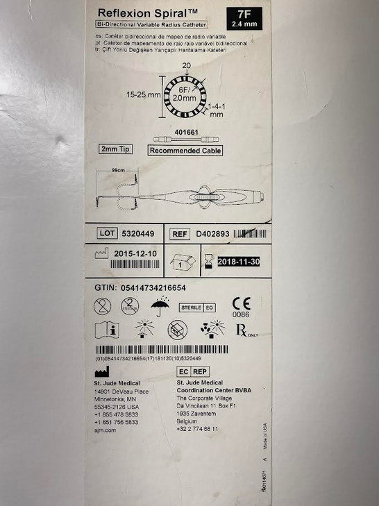 Reflexion Spiral Decapolar Bi-Direct 5 fr. , 20 Pole, 1-4-1 mm Electrode Spacing, Symmetric	Distal Reach, 99cm,  (Required Catheter Extension Cable 401661)