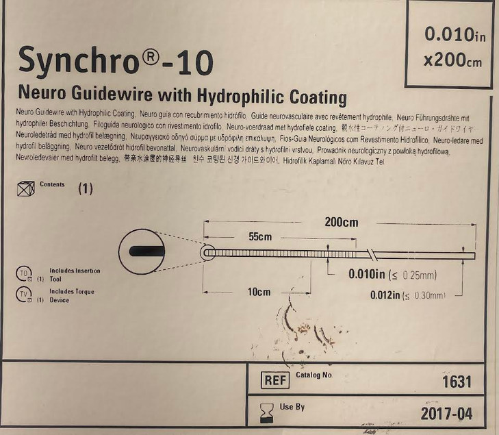 M00316310: STRYKER SYNCHRO-10 NEURO GUIDEWIRE 0.010" X 200CM