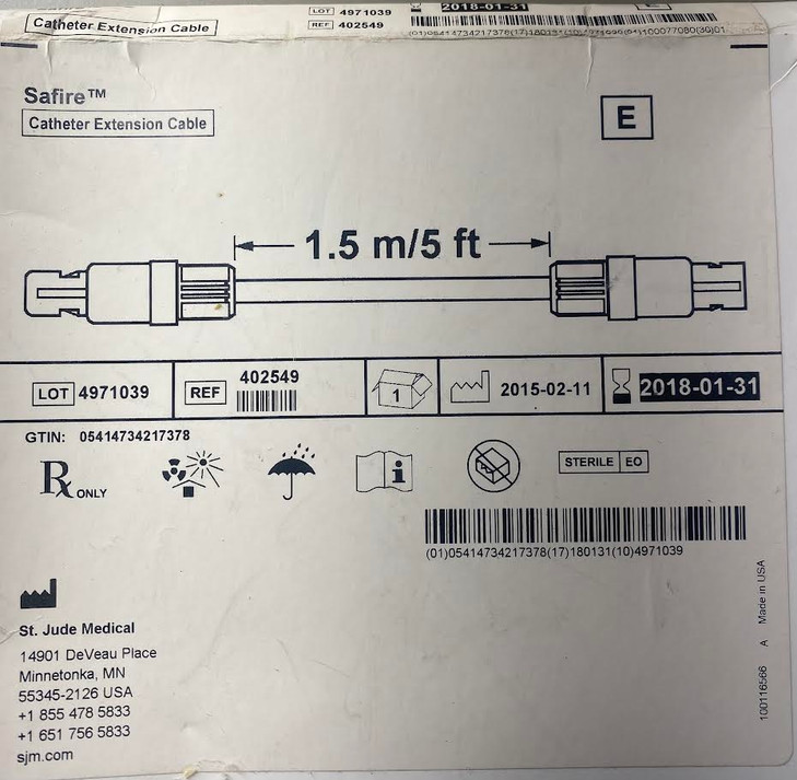 SAFIRE CABLE 150cm EPT1000 TC150 Boston Scientific EPT-1000 TC  Extension cable Safire™ to EPT-1000 TC  (1 unit per box