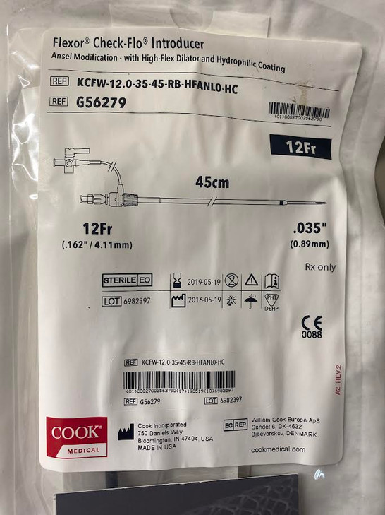 G56279 KCFW-12.0-35-45-RB-HFANL0-HC 12Fr. x 45cm Cook Medical Flexor ® Ansel Guiding Sheath straight tip .035" 1 each
