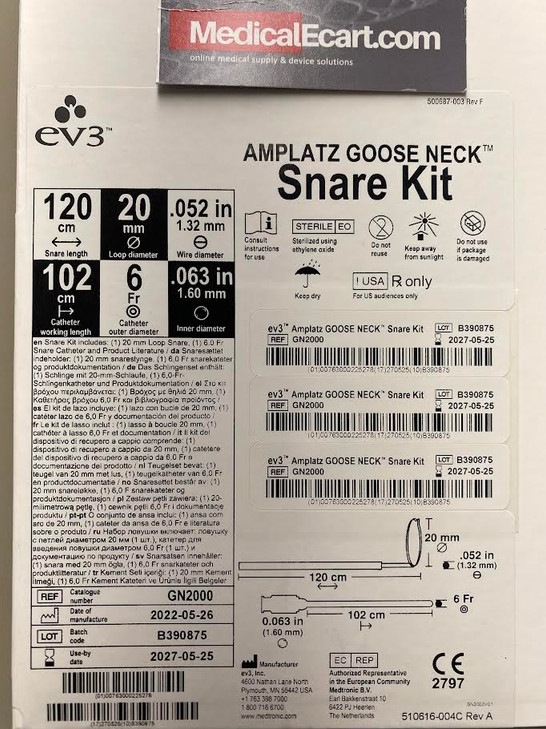 GN2000 ev3 SNARE 20mm loop diameter, .038" shaft. AMPLATZ GOOSE NECK 20mm 120cm KIT INCLUDES: 1-20mm snare
