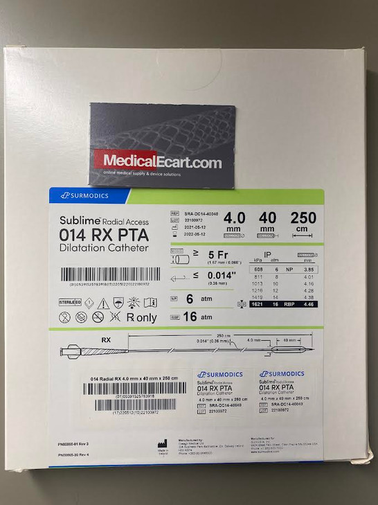 4mmx40mmx250cm .014 Surmodics Sublime ™ Radial Access .014 RX PTA Dilatation Catheter SRA-DC14-40040