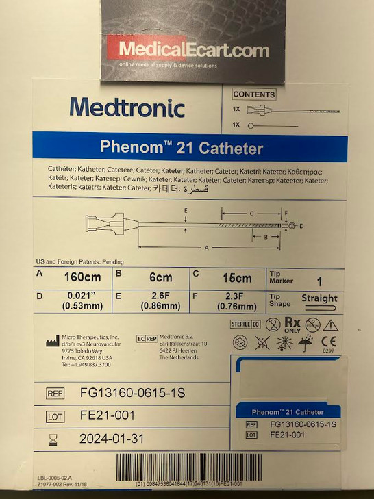 PHENOM™* 021 CATHETER 160cm, MICRO CATHETER. 6cm Soft Distal Segment, Proximal  OD 0.034",  Distal OD0.030", Catheter  0.021" 1 each