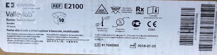 E2100 Rocker Switch Electrosurgical Pencil, Reusable, 4.6m, 15 ft Cord, Box of 10