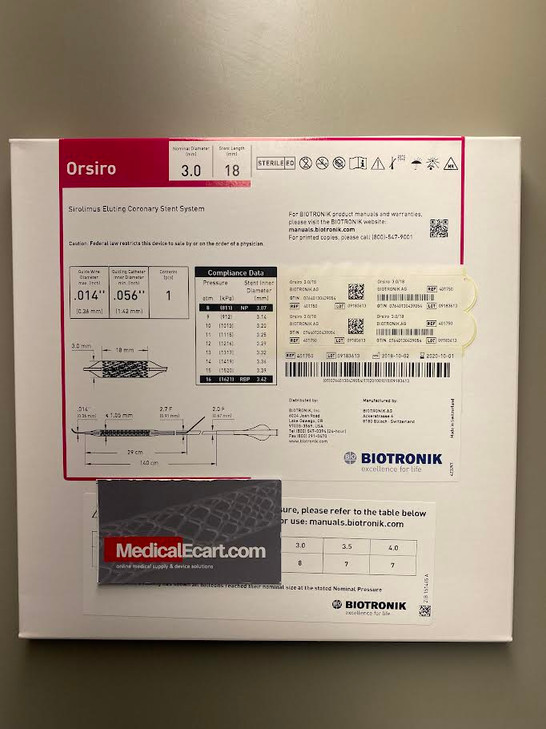 BIOTRONIK 401750 Orsiro Drug Eluting Coronary Stent System 3.0 mm x 18 mm, Box of 01
