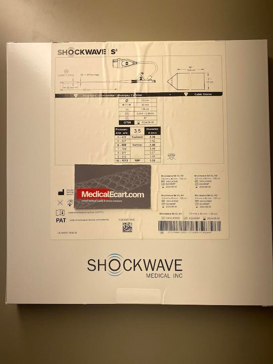 Shockwave S4IVLK3540 S4 Peripheral Intravascular Lithotripsy (IVL) Catheter FG64300-3540 3.5mm X 40mm, Working Length 135cm, Box of 01