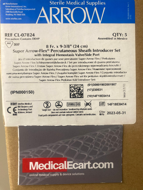 Teleflex Arrow CL-07824 Radiopaque Super Arrow-Flex Percutaneous Sheath Introducer Set