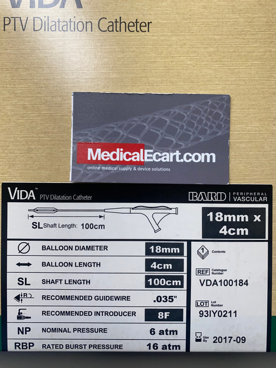VIDA PTV Dilatation catheter 18mm DiaX4cmX100cm, 8Fr  VDA100184