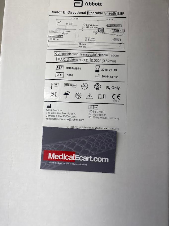 ABBOT NAGARE Steerable Sheath 8.8FR Mx GW Dia 0.032”, Usable Length 73.7cm, Total Length 91.4cm 1 each SS8FMB74