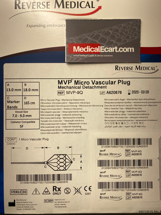 MEDTRONIC Mechanically Detachable MVP Plug system - 9mm vascular plug - Mechanical MVP-9Q