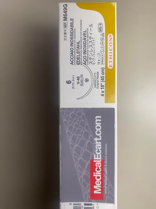 ETHICON M649G Surgical Steel Suture 316L Stainless Steel Monofilament 6