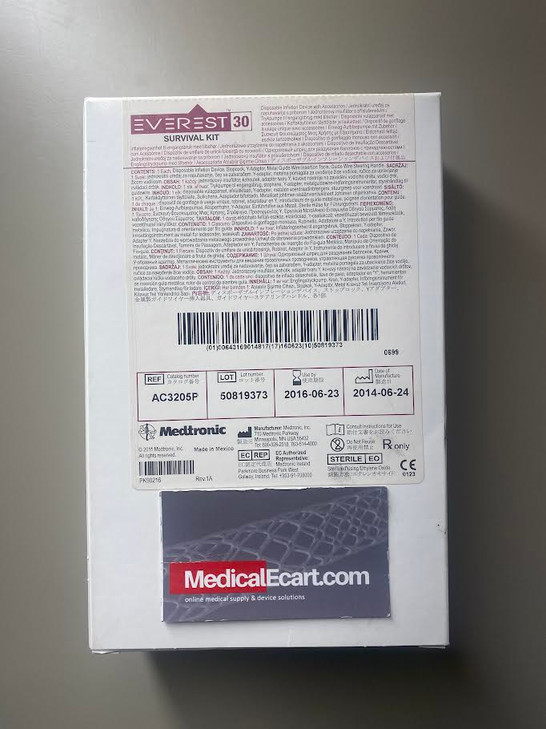 Medtronic Everest Survival Kit Components: 1 Everest30 atm inflation device, 1 three-way stopcock, Piton® Y-adapter 0.110", GW insertion tool , & torque handle AC3205P