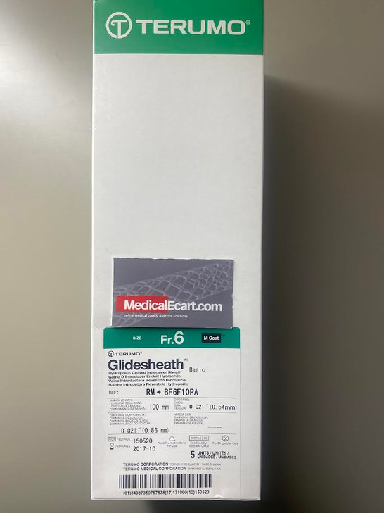 TERUMO 6Fr, 10cm Glidesheath 6F 10 cm RM*BF6F10PA box of 5 (GlideSheath - Hydrophillically Coated Sheath). includes a spring wire. RM*BF6F10PA