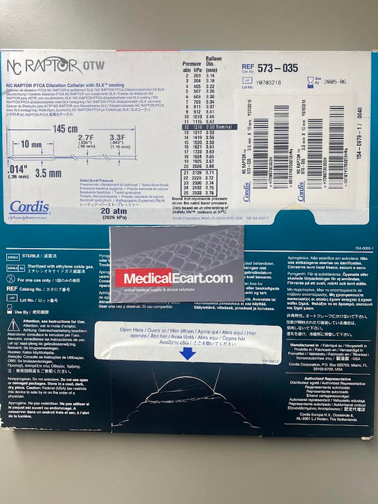 CORDIS 573-035 RAPTORAIL PTCA Dilatation Catheter