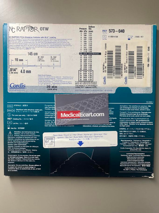 CORDIS 573-040 RAPTORAIL PTCA Dilatation Catheter