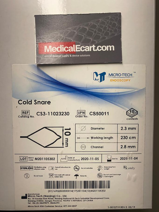 Micro-Tech CS50011 Snare Polypectomy Cold Thin Wire Diamond 10mm 230cm 2.8mm Braid 10/Box