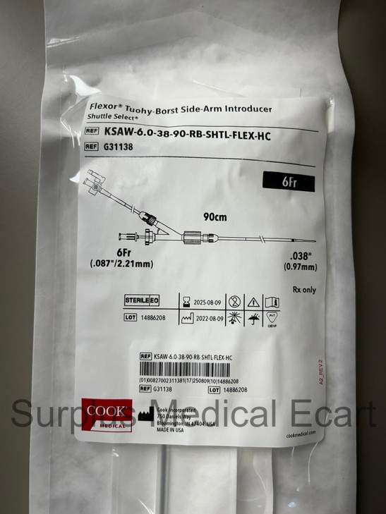 Flexor Tuohy-Borst Side-Arm Introducer - Shuttle Select (KSAW-6.0-38-90-RB-SHTL-FLEX-HC/G31138)