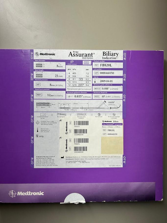 MEDTRONIC FB820L Medtronic Bridge Assurant Stent System Biliary Indication OTW 6F 8mm 21mm 130cm REF FB820L