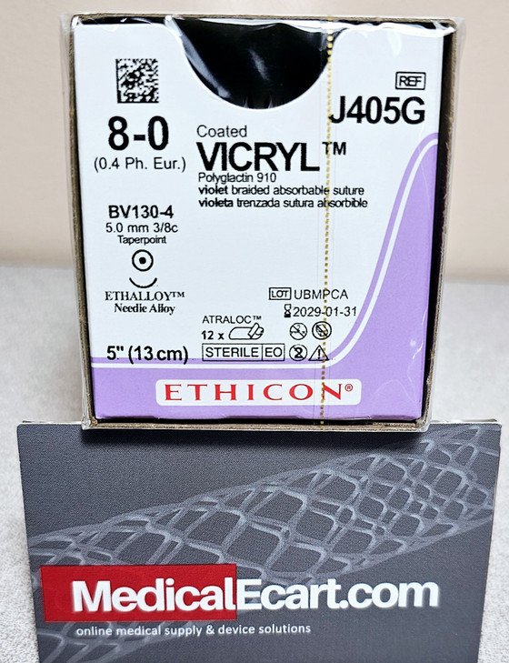 J405G Coated Vicryl Absorbable Suture, Taperpoint BV130-4 5MM, 8-O Violet