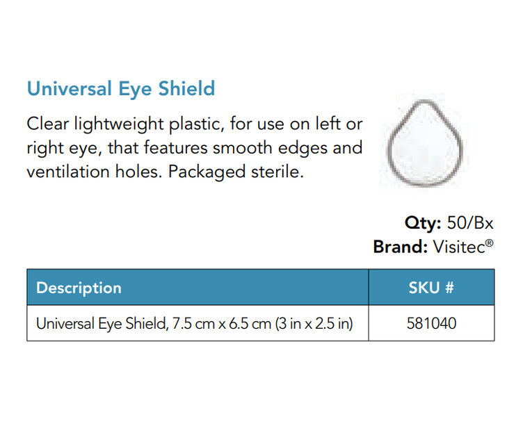 Visitec 581040 Universal Eye Shield, 7.5 cm x 6.5 cm (3 in x 2.5 in, Box of 50