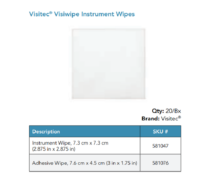 Visitec 581047 Visiwipe Instrument Wipes, 7.3 cm x 7.3 cm (2.875 in x 2.875 in), Box of 20
