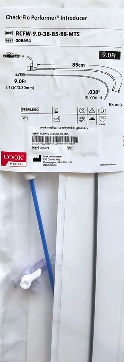 COOK G08694 Performer™ Check-Flo RCFW-9.0-38-85-RB-MTS, Introducer, Mullins Design, 9Fr.  x 85 cm, 0.038", Introducer Only, Pack of 01