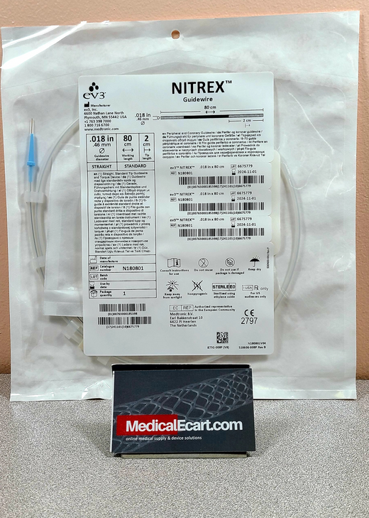 EV3 N180801, Nitrex Guidewire, Diameter 0.018 in, Lenght 80 cm, Tip Straight Standard, Tip Angle 0º, Pack of 3 Medtronic