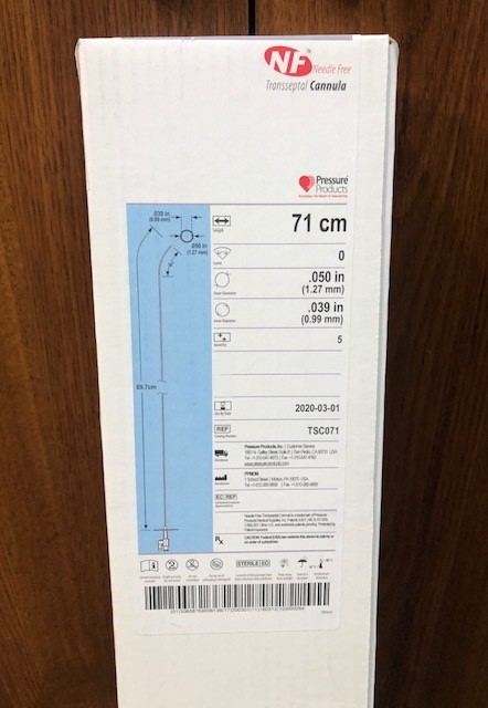 TSC071 71cm, 18G Needle Free Transseptal Cannula with Curve 0 (1 each)
