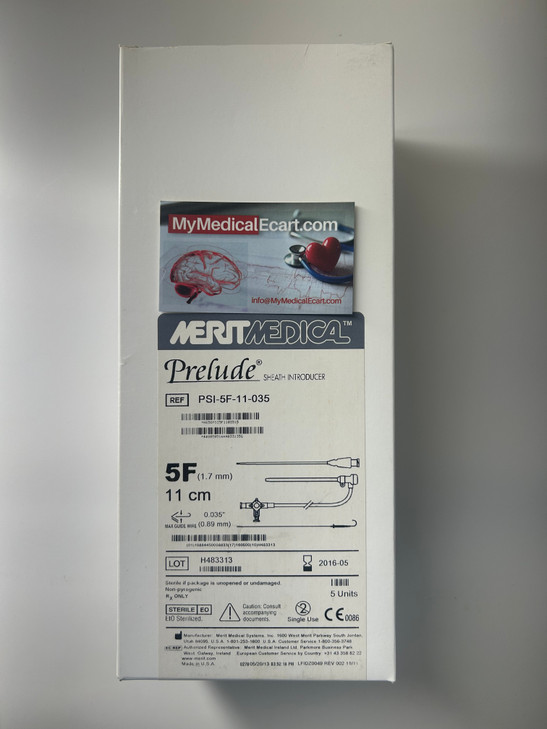 Medical PSI-5F-11-035 Prelude™ Sheath Introducers, 5 Fr x 11 cm with 0.035" Guidewire, Box of 5,