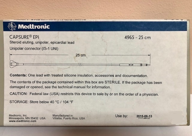 Medtronic CapSure® Epi Pacing Lead, Model 4968-25, 25 cm, Unipolar, Steroid-Eluting,