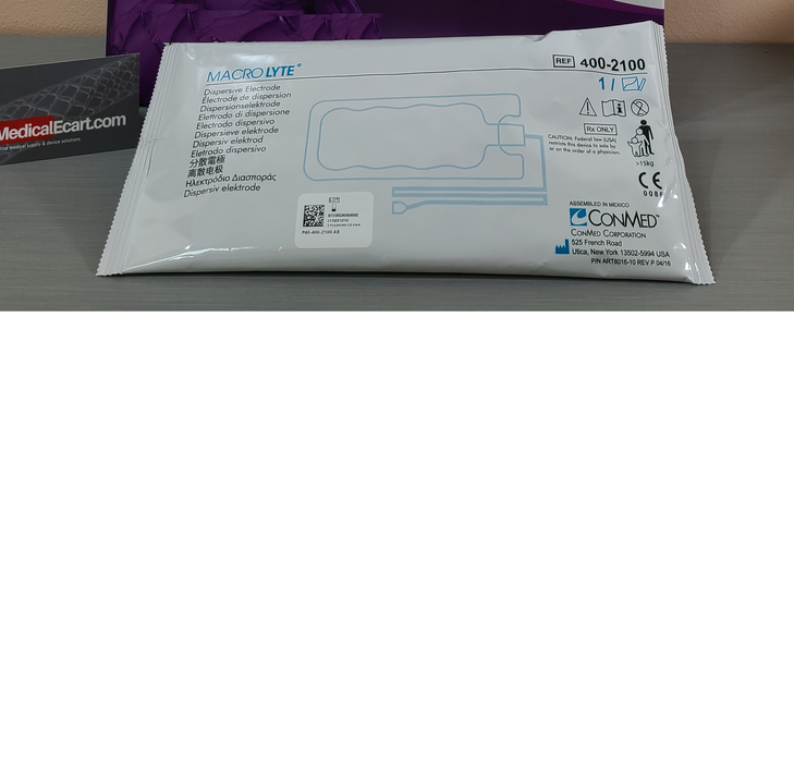 Conmed 400-2100 Solid Grounding Pad MacroLyte® Adult / Pre-attached 10 Foot Cable / Single Use, Box of 25