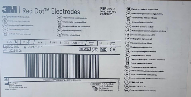 3M ™ Red Dot ™ ECG Monitoring Electrodes, 2670-3, Radiolucent, Soft Cloth Case of 200 Bags