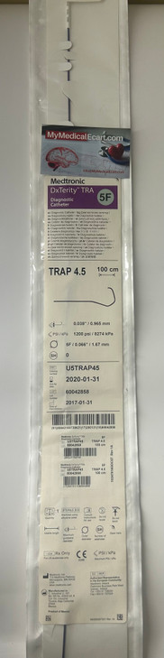 Medtronic DxTerity ™ TRA Diagnostic Catheter Transradial TRAP 4.5 5F  100cm U5TRAP45 0.038" Diameter 1200 psi 2 sidehole 2,