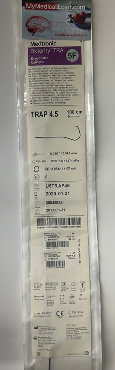 Medtronic DxTerity ™ TRA Diagnostic Catheter Transradial TRAP 4.5 5F  100cm U5TRAP45 0.038" Diameter 1200 psi 2 sidehole 2,