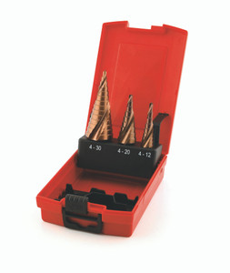 TRAPBOOR HSS-E SPIRAALVORMIGE FLUITEN / SET VAN 3 (4-12, 4-20, 4-30MM) TRAPBOOR HSS-E SPIRAALVORMIGE FLUITEN / SET VAN 3 (4-12, 4-20, 4-30MM)