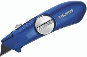TAJIMA CUTTER UITSCHUIFBAAR MES, (BLAUW), MET 3 TRAPEZIUMMESSEN V-REX