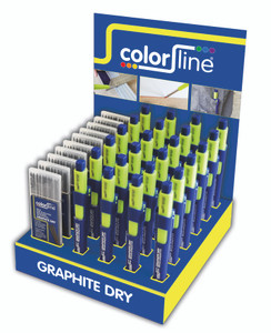 ASSORTIMENT VAN STIFTHOUDER EN VERVANGSTIFTEN IN DISPLAY: 24 X GRAPHITE DRY POTLOOD + 10 X  GRAFIET STIFTEN 