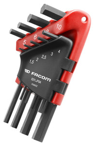 SET 9 KORTE 6-KANT HAAKSE SLEUTELS 1,5 TOT 10MM IN HOUDER