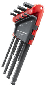 SET 9 6-KANT HAAKSE SLEUTELS MET KOGELKOP 1,5 TOT 10MM IN HOUDER