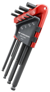 SET 7 6-KANT HAAKSE SLEUTELS MET KOGELKOP 3/32 À 3/8" IN HOUDER